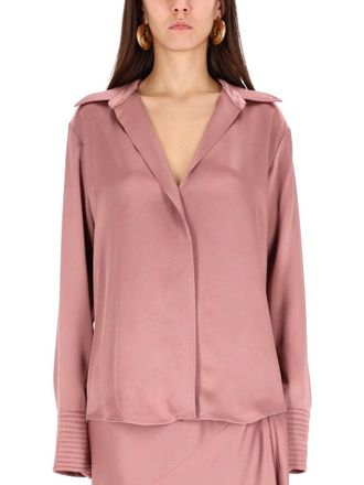 Dries Van Noten Celinta Silky Deep V-Neck Relaxed Shirt