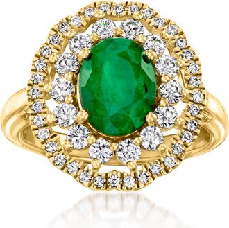 Ross-Simons Emerald Ring With White Topaz in 18kt Gold Over Sterling
