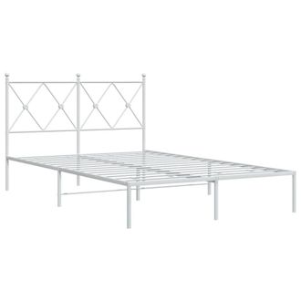 Berkfield Home Metal Bed Frame without Mattress with Headboard White 120x200cm | Size: Small Double