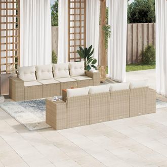 vidaXL Set De Sof&aacute;s De Jard&iacute;n 9 Pzas Con Cojines Rat&aacute;n Sint&eacute;tico Beige Vidaxl