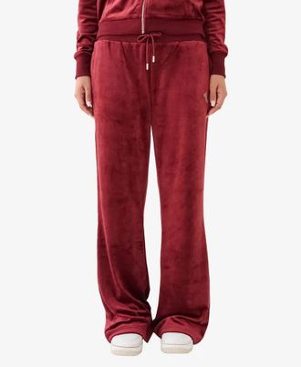 True Religion Velour Track Pant Womens Red Drawstring Waist Straight Leg FTS1067