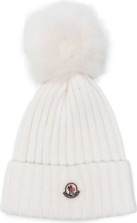 Moncler Accessoires, Dames, Wit, ONE Size, Wol, Natuurlijke Wol Wintermuts