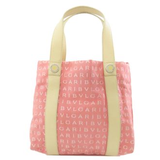Bulgari Logomania Pink Canvas Tote Bag (Pre-Owned)