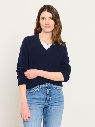 Fat Face FatFace Halle Navy Knitted V Neck Jumpers