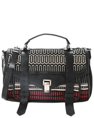 Proenza Schouler Black Leather Mixed Woven Medium Ps1 Satchel (Authentic Pre- Loved)