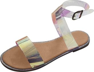 Generic Cocila Womens Sandals Ladies Fashion Solid Color Transparent Pvc Buckle Flat Beach Multicolor, 6 Purple Shoes Women White Size 3 Wedge Elasticated Bur