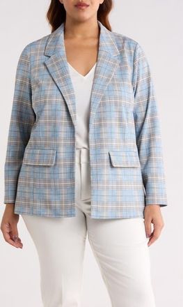 Liverpool L.A. Plaid Open Front Boyfriend Blazer in Shadow Blue Multi at Nordstrom, Size 1 X