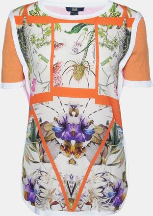 Roberto Cavalli Multicolor Print Silk Knit Short Sleeve Top