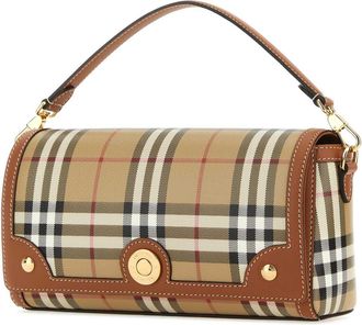 Burberry Womens Note Shoulder Bag Brown Polyurethane Polyester Cotton