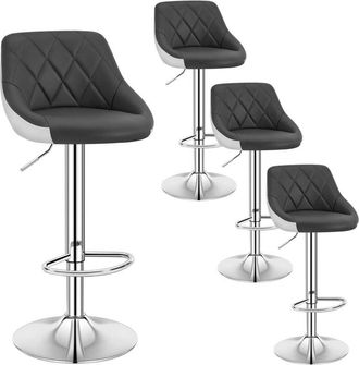 Woltu Bar Stools 4pcs in Faux Leather Modern Counter Chairs Height Adjustable for Home Bar Pub Restaurant, Grey+White