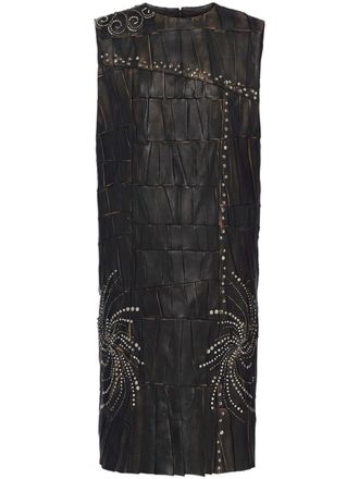 Prada patchwork nappa-leather dress - women - Polyester/Lambskin/Steel/Brass/glass - 36 - Black