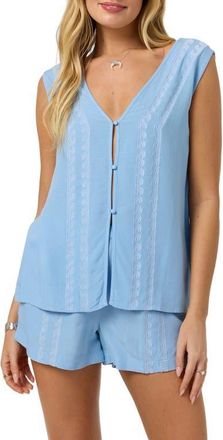O'Neill Farren Embroidered Sleeveless Button-Up Top in Blue Glass at Nordstrom, Size Xx-Large