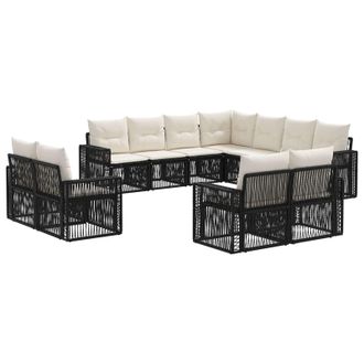 vidaXL Conjunto De Sof&aacute;s De Jard&iacute;n 11 Pcs Negro Y Blanco Crema Vidaxl