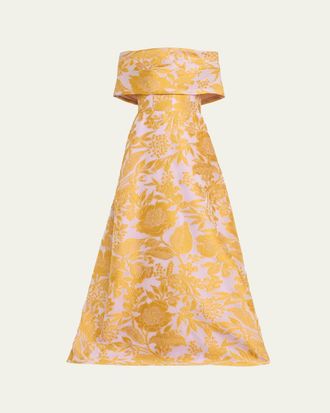 Lela Rose Floral Fil Coupe Off-The-Shoulder Gown