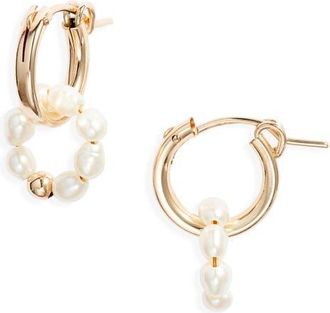 Set & Stones Pearl Halo Hoop Earrings in Gold at Nordstrom