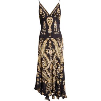 Camilla Frill Hem Bias Cut Silk Cr&ecirc;pe de Chine Slip Dress in Taurus Rising at Nordstrom, Size X-Small