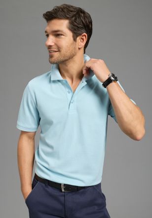 Man's World Poloshirt MANS WORLD, Herren, Gr. 60/62 (XXL), hellblau, Piqu&eacute;, Obermaterial: 100% Baumwolle, unifarben, Basic, regular fit, Rundhals, Flachstrickb&uuml;nd
