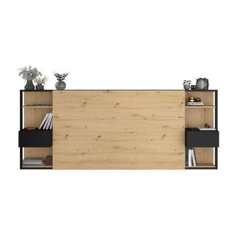Vente-Unique Testata Letto Con Comodini 160 Cm Rovere E Nero - Mista