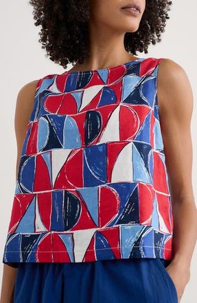 Seasalt Cornwall Colour Study Geo Print Linen Top in Sail Geo Scarlet at Nordstrom, Size 12 Us