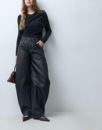 Lioness jeans in denim cerato a gamba bombata a ferro di cavallo blu scuro-blu navy