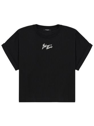 Balmain Cropped T Shirt With Logo