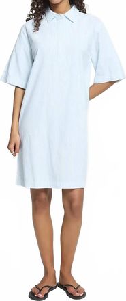 Ichi Classic Collar Shirt Dress In Light Blue Stripe