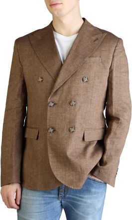 Yes-Zee Bruine Linnen Dubbelbreasted Blazer