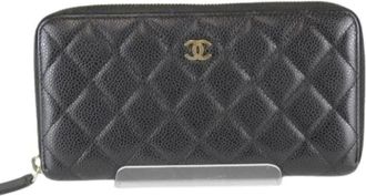 Chanel Pre-owned Vintage Lange Portemonnee (bi-fold) - Dames - Vintage Accessoires - Zwart - ONE Size - Leer - Vintage