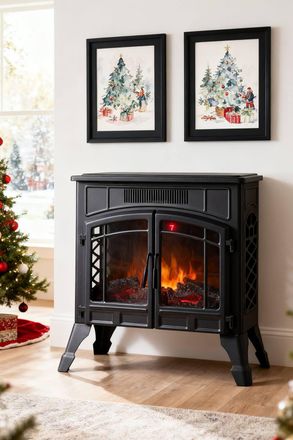 Living and Home Freestanding Electric Fireplace Heater with Remote Control in Black