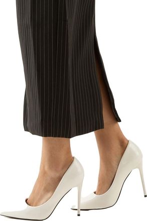 Misspap Faux Patent Leather High Flared Stiletto Heel Court Shoes, 8, White