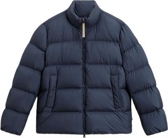 Woolrich Quilted Navy Blue High Neck Coat