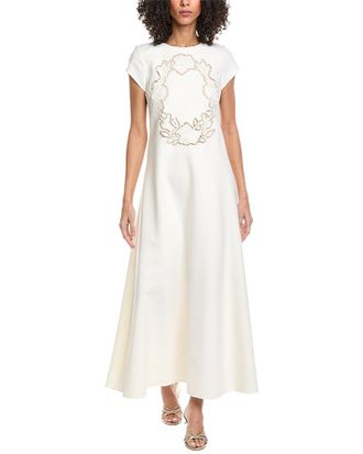 Oscar De La Renta Oscar De La Renta Floral Cut Out Silk-Lined Wool-Blend Maxi Dress