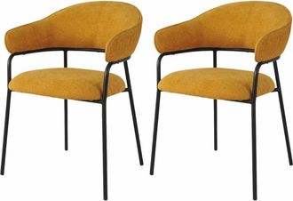 Mobili Rebecca Conjunto de 2 sillas de comedor mostaza y negras acolchadas en tela