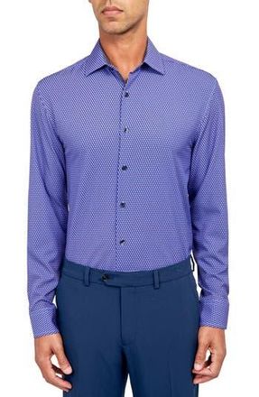 W.R.K Geometric Print Performance Dress Shirt in Purple at Nordstrom Rack, Size 16.5