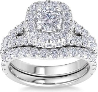 Pompeii3 3 1/2Ct Cushion Halo Split Ring Diamond Engagement Set in White Yellow Rose Gold