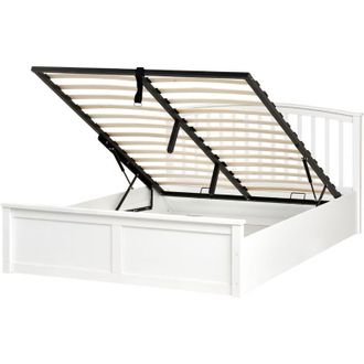 Beliani Cama Con Almacenaje De Madera De Pino Con Marco Elevable 140 X 200 Cm Blanco Clarbec