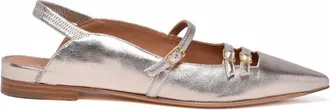 Masami Beige Pointed-Toe Metallic Leather Flats