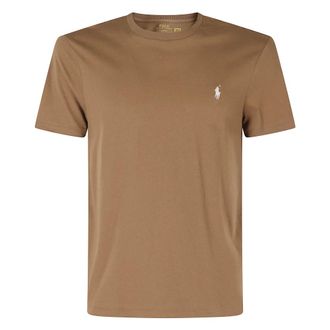 Polo Ralph Lauren T-Shirts, male, Brown, Size: XL Custom Slim Fit Jersey Crewneck T-Shirt
