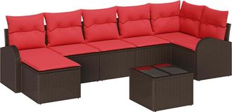 vidaXL Juego De Sof&aacute; 8 Uds. Marr&oacute;n Y Rojo Rat&aacute;n Sint&eacute;tico Vidaxl