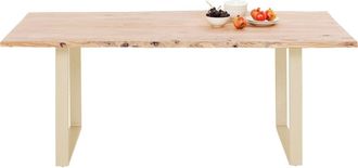 Kare Design Mesa de comedor para 6 personas en acacia cruda y acero latonado L160