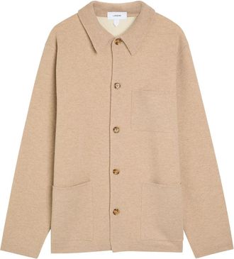 Lardini Beige Melange Wool Womens Designer Overshirt L - L