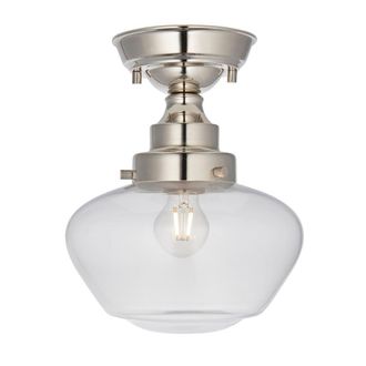 Loops Polished Nickel Semi Flush Ceiling Light Fitting & Clear Glass Shade Low Profile in Metallics