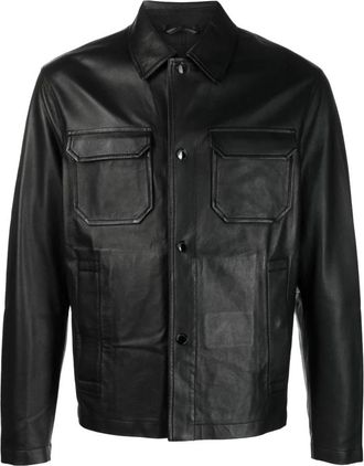 Emporio Armani Leren Jas - Heren - Leren en Su&egrave;de Jassen - Zwart - M - Katoen - Jassen