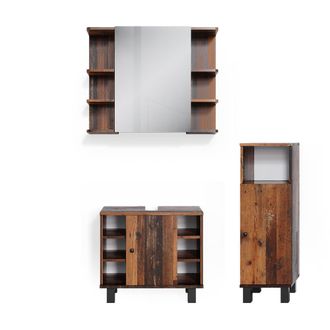 Vicco Conjunto De Muebles De Ba&ntilde;o Fynn, Roble R&uacute;stico, 3 Piezas, Con Mueble Alto, Vicco