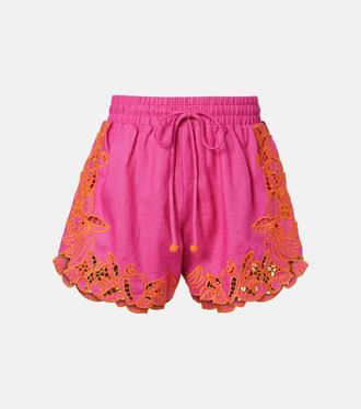 Farm Rio Shorts de lino bordados