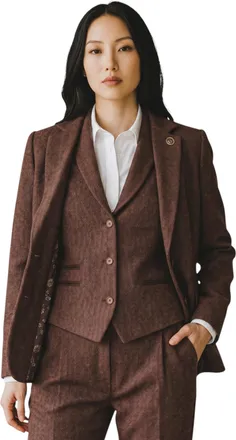 TruClothing Womens Rust Brown Herringbone Wool Tweed Blazer Waistcoat 2 Piece Set - WS-1