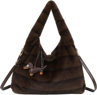 Generic Faux Fur Hobo Shoulder Bag, Plush Fluffy Handbag with Adjustable Straps, Casual Fashion Tote for Women (Coffee)
