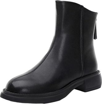 Generic Women Ankle Boots Genuine Leather British Style Winter Boots Thick Bottom Lace-Up Short Shoes