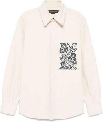 Federico Cina Overhemd met bloemenprint en borstzak - Heren - Casual Overhemden - Beige - M - Overhemden