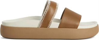 Olukai Womens Pae Leather Sandal In Tan/white Sand